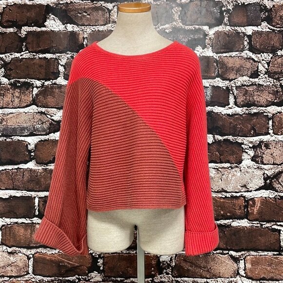 Slate & Willow Sweater Boxy Colorblock Red Knit Size Medium M - Picture 4 of 13